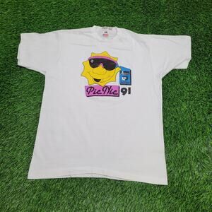 Vintage 90s Funny Sun Shirt Women XL 21x27 White Pic-Nic USA
